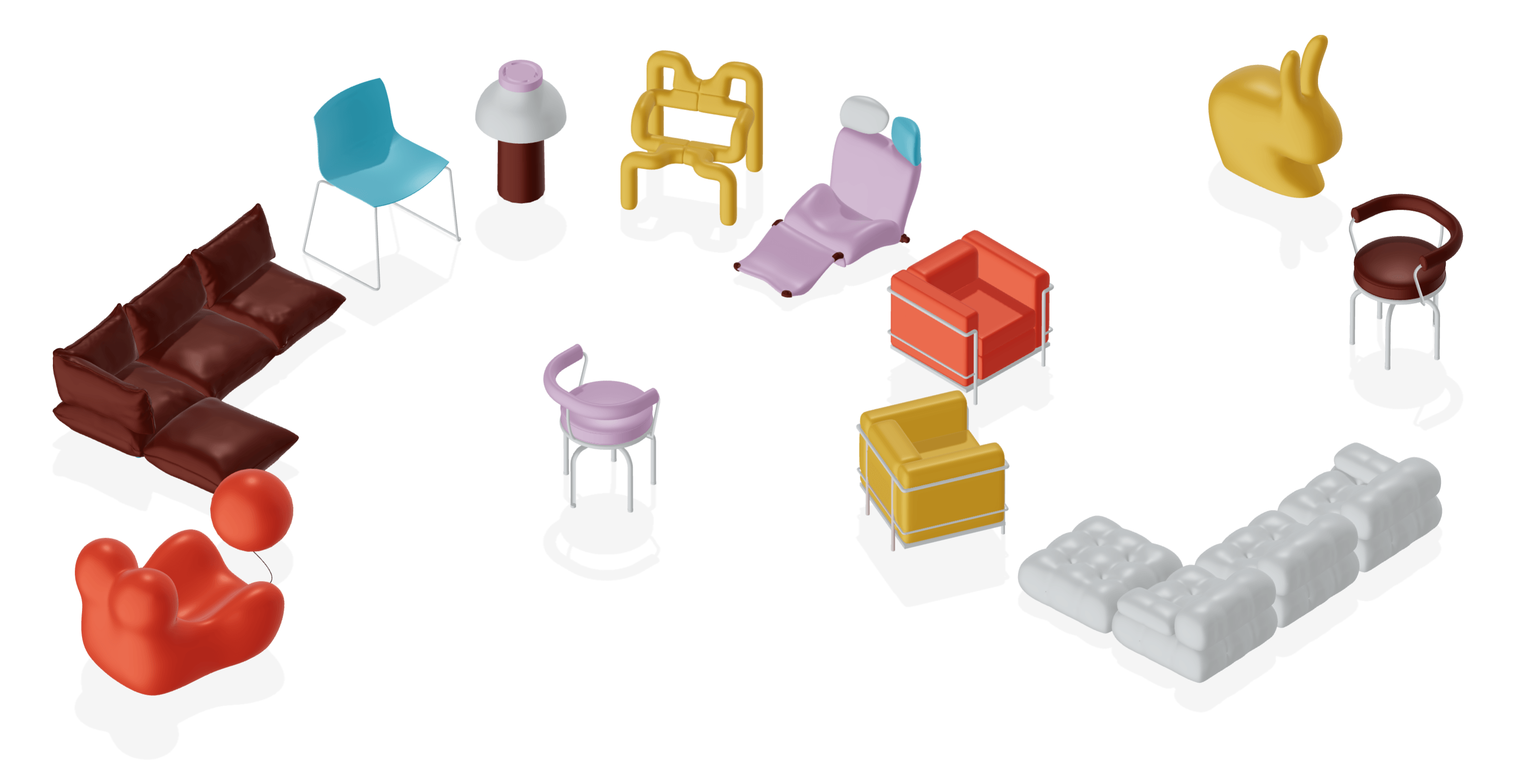 A collection of 3D models of various design classics